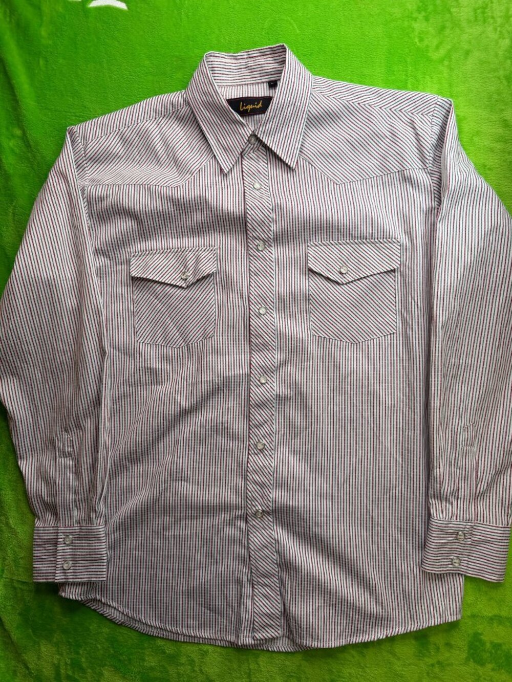 Vintage Liquid Western Pearl Snap Shirt Sz L Striped